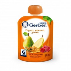 Пюре Gerber Груша малина злаки 90 г